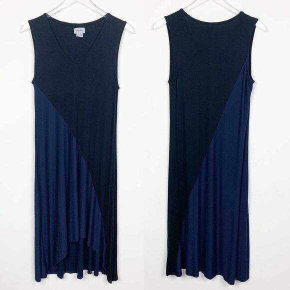 Jigsaw Women's Size Large Colorblock Shark Bite Black and Blue Sleeveless Dress - Picture 1 of 13